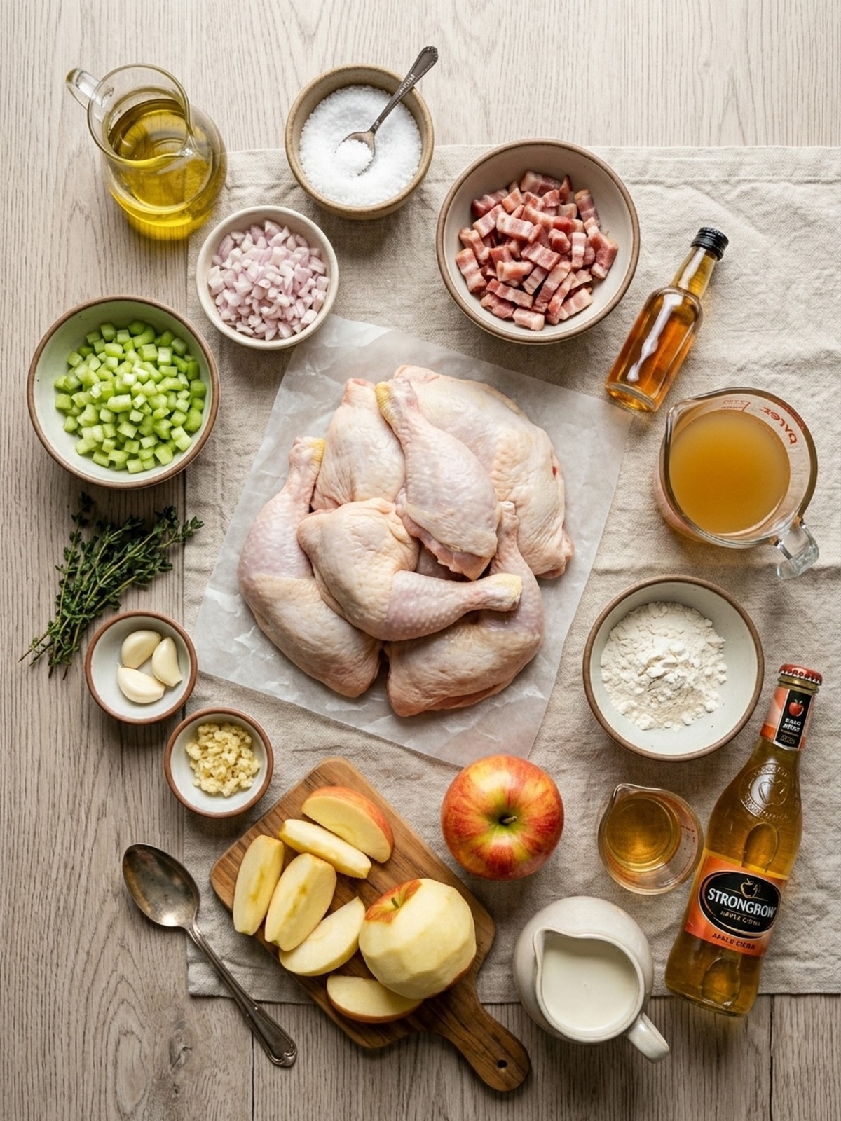 French Chicken Casserole ingredients arranged for cooking
