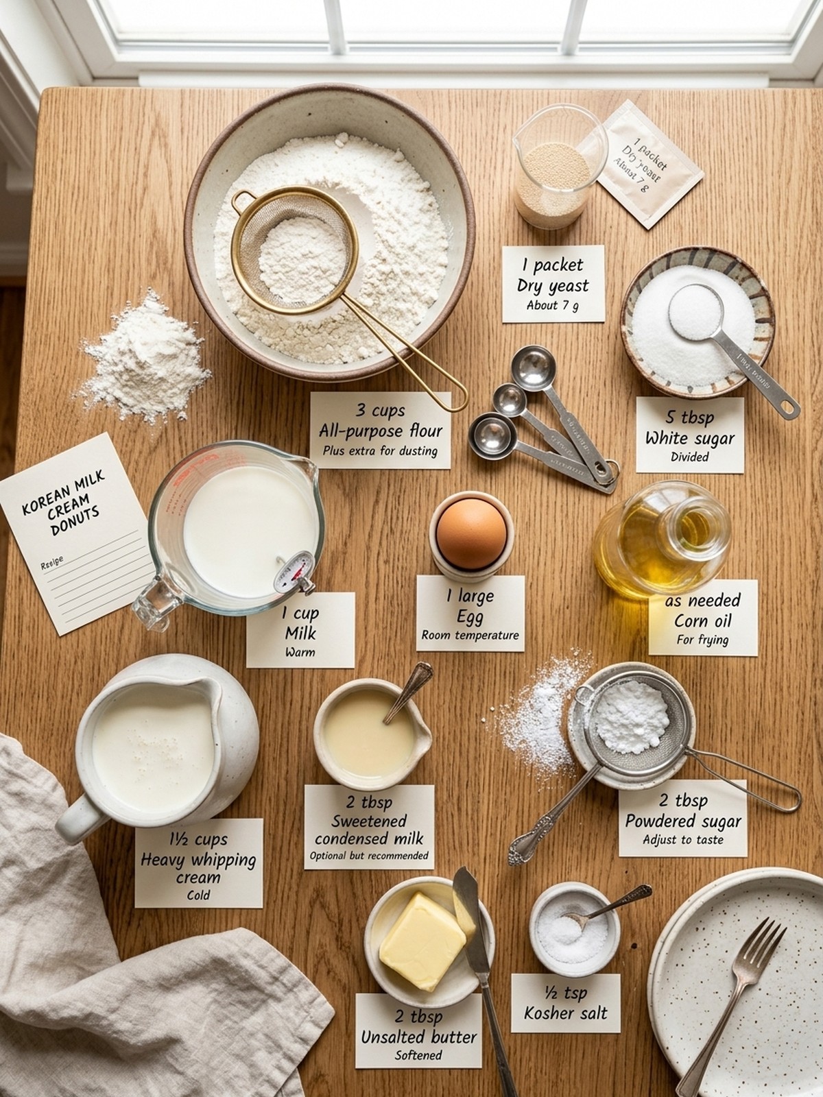 Korean Milk Cream Donut ingredients arranged for cooking