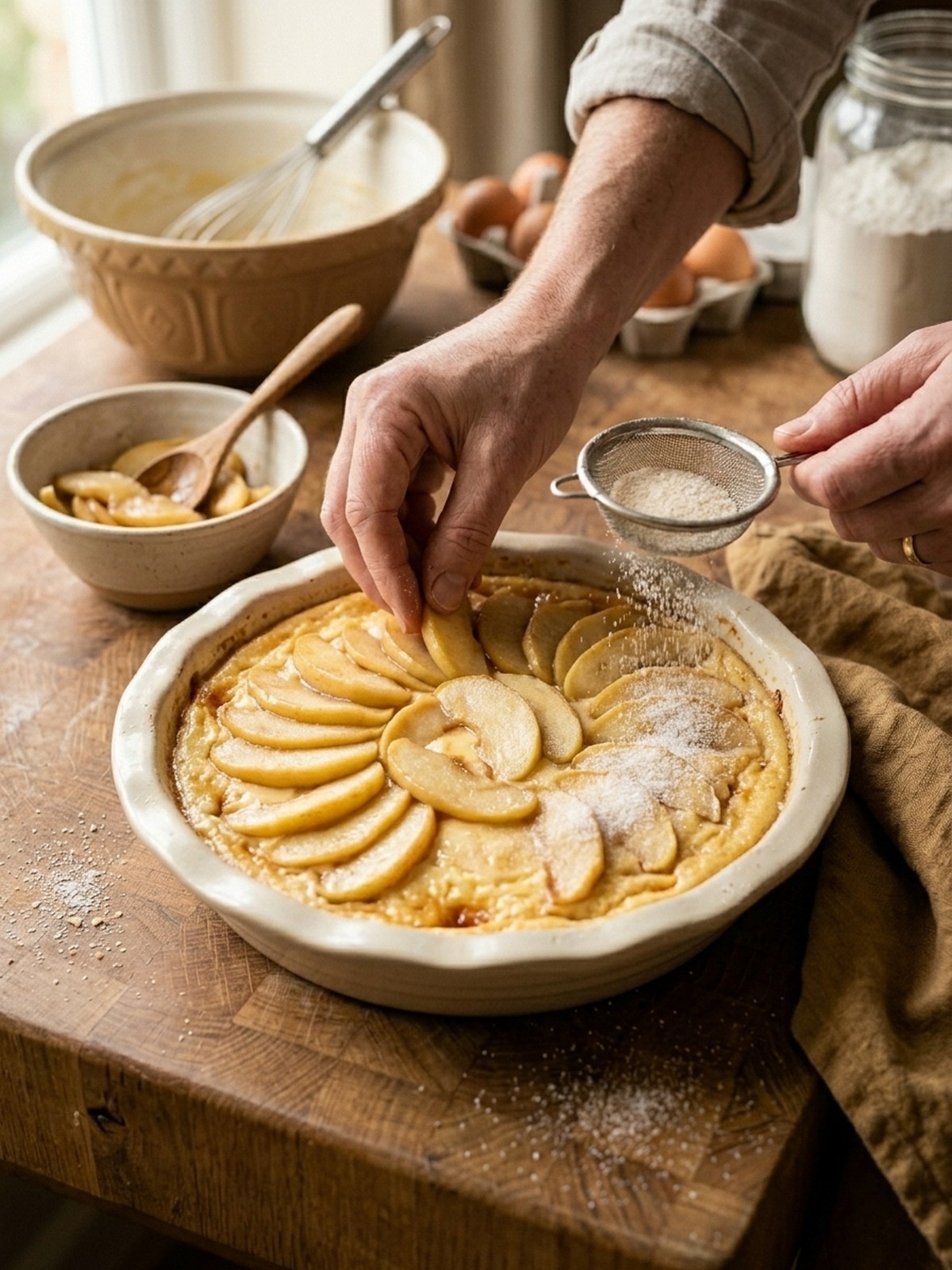Step by step preparation of Malvern Pudding with apples and custard