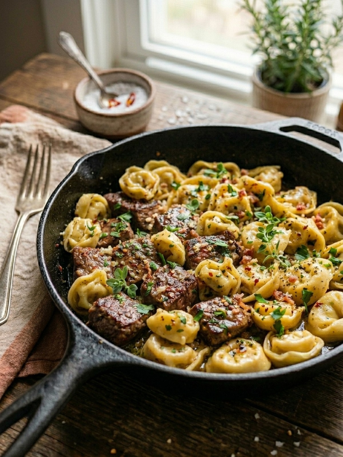 Serving and variation ideas for One-pan Cowboy Butter Tortellini Steak Bites