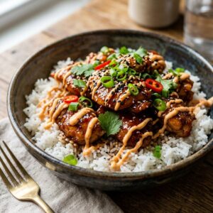 Sticky Chicken Rice Bowls With Spicy Mayo
