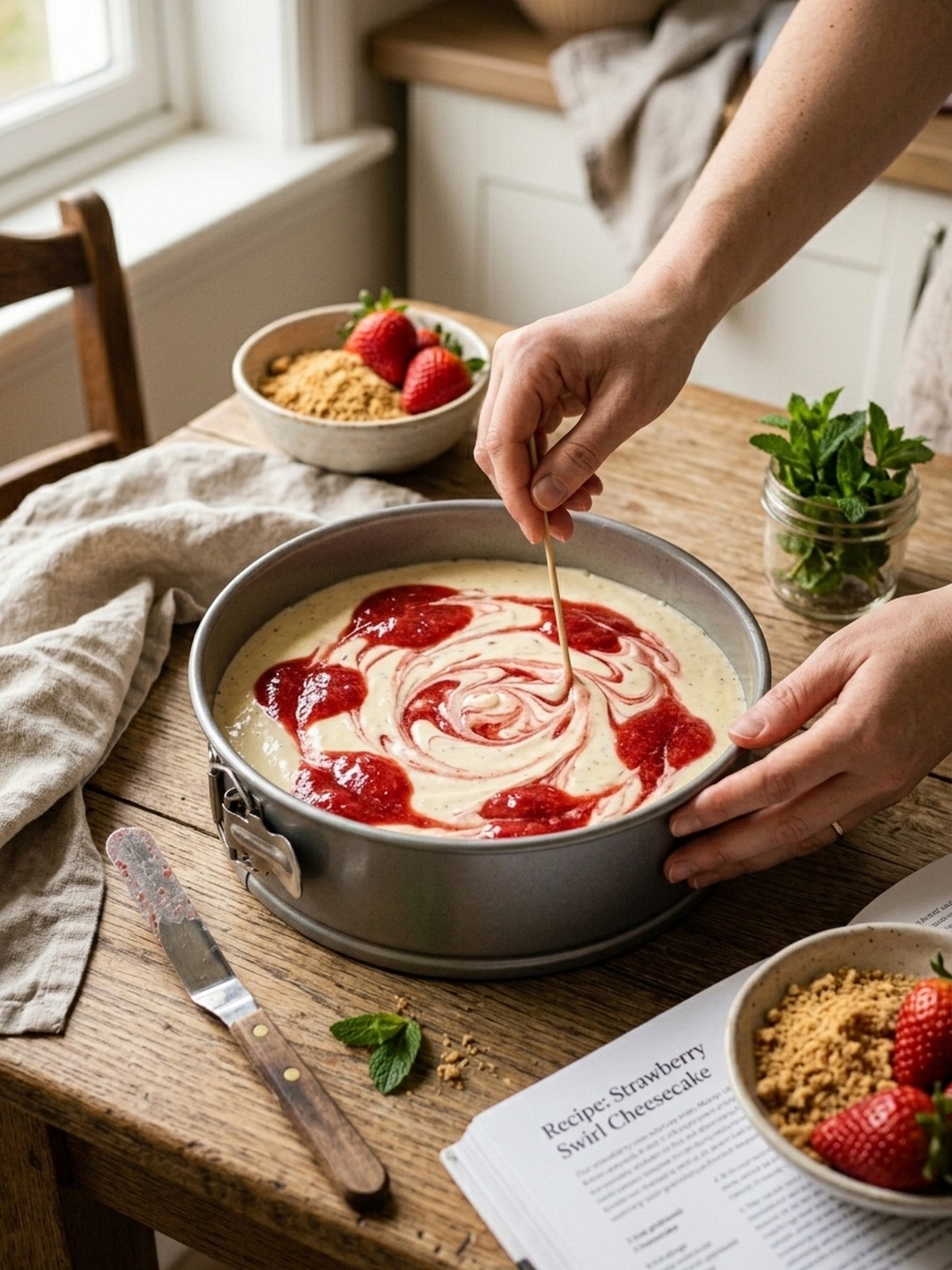 Step by step preparation of Strawberry Swirl Cheesecake Recipe
