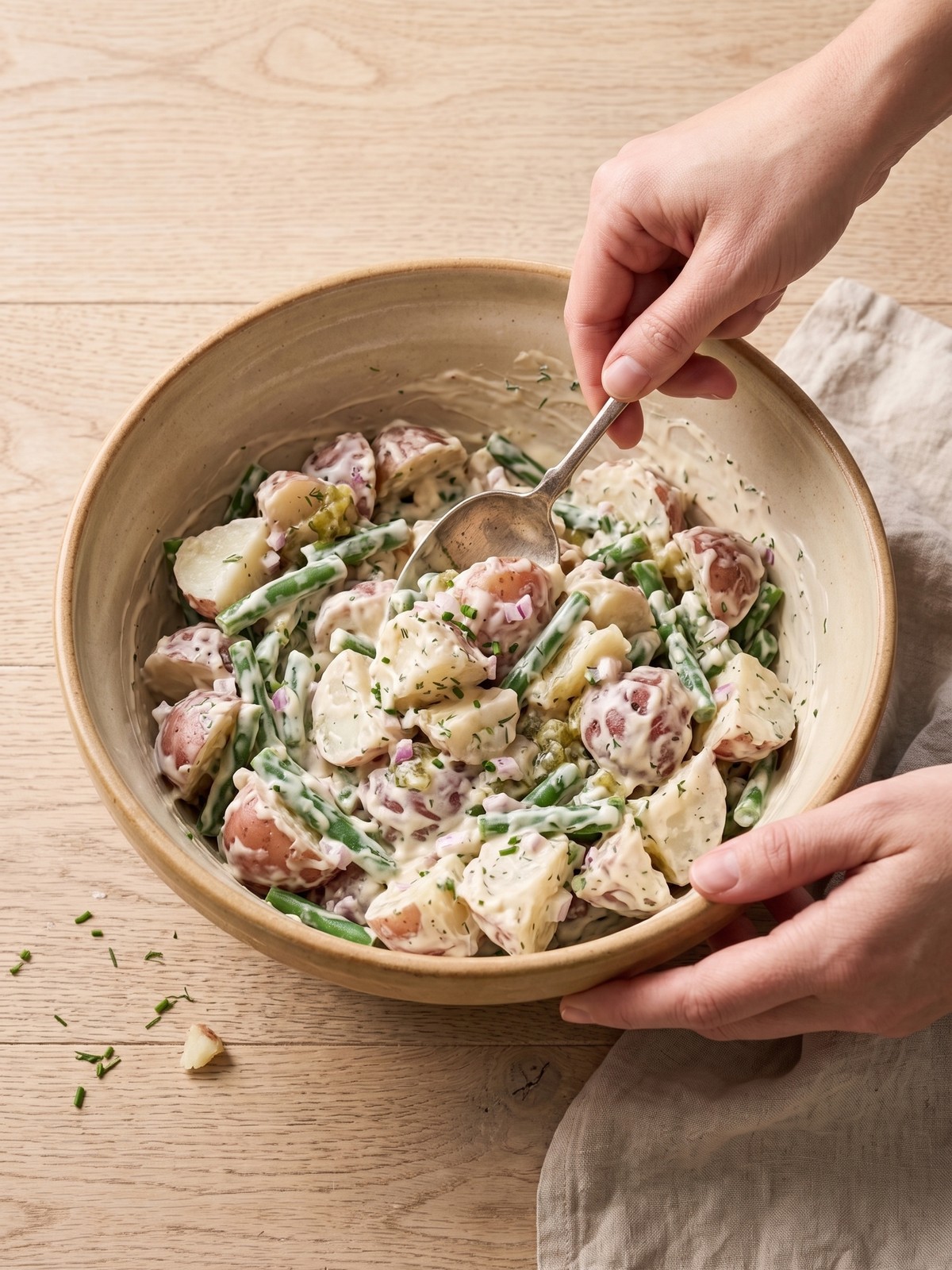 Step by step preparation of Creamy Green Bean Potato Salad