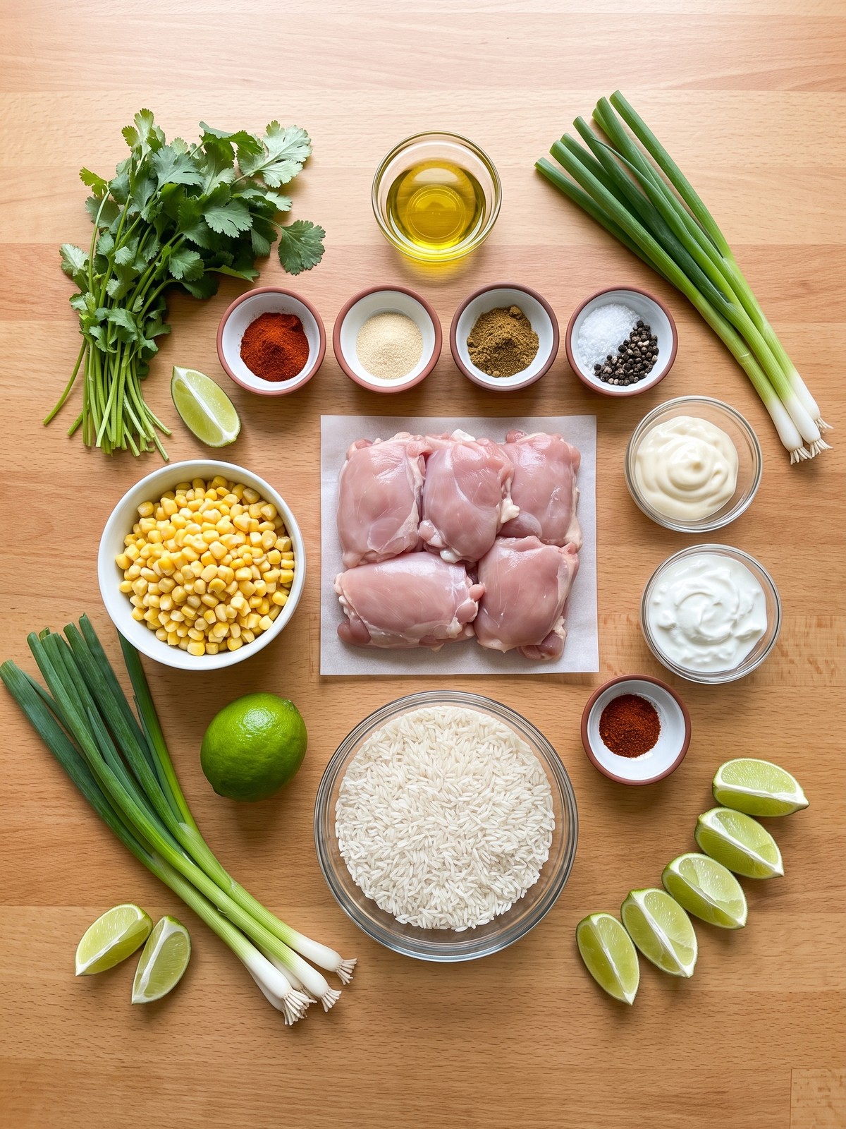 High Protein Chicken Street Corn Bowls ingredients arranged for cooking
