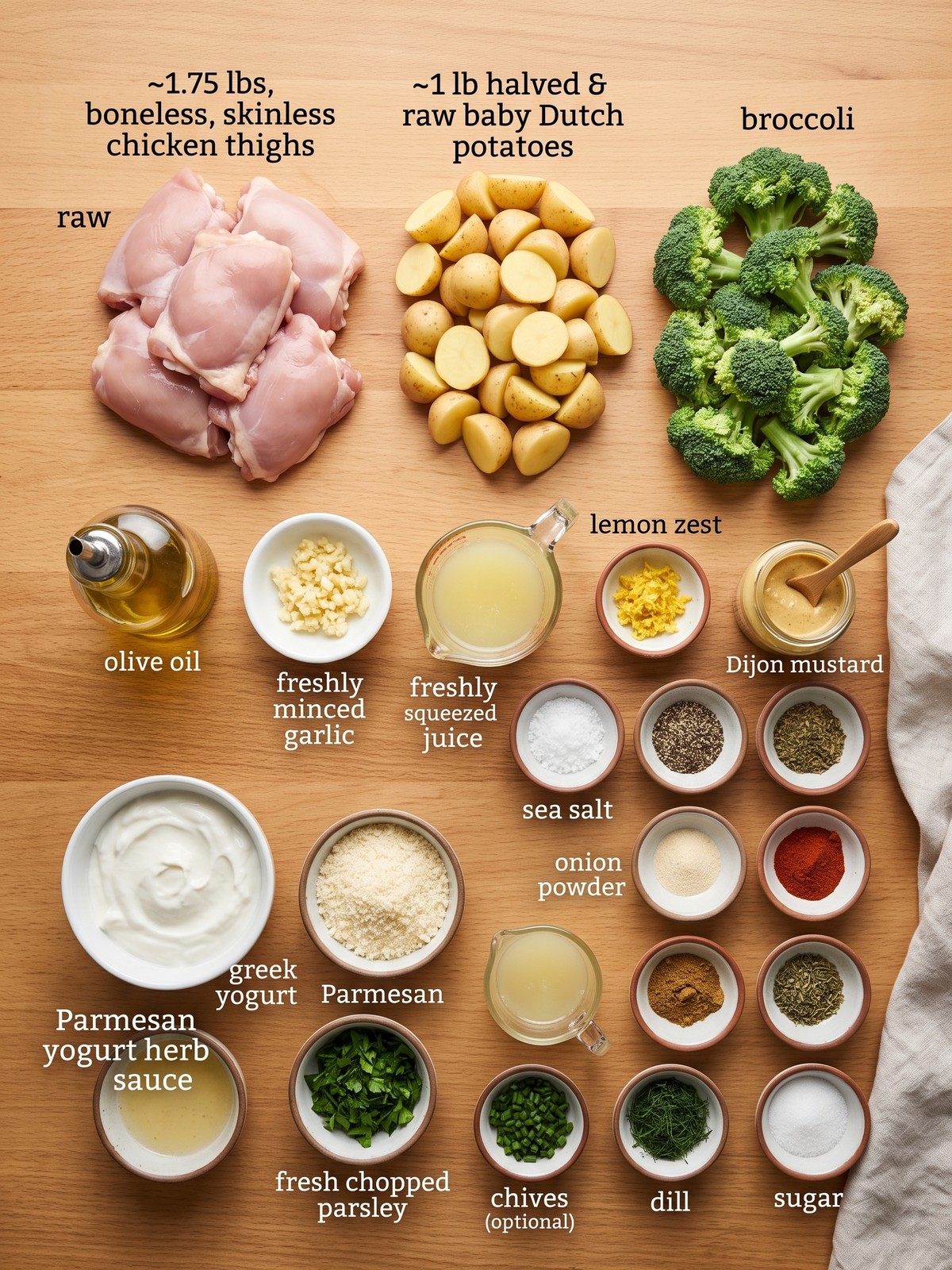 Lemon Garlic Chicken Thighs ingredients arranged for cooking