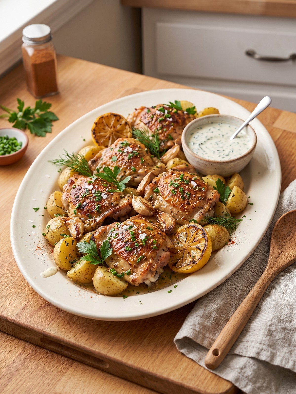 Serving and variation ideas for Lemon Garlic Chicken Thighs